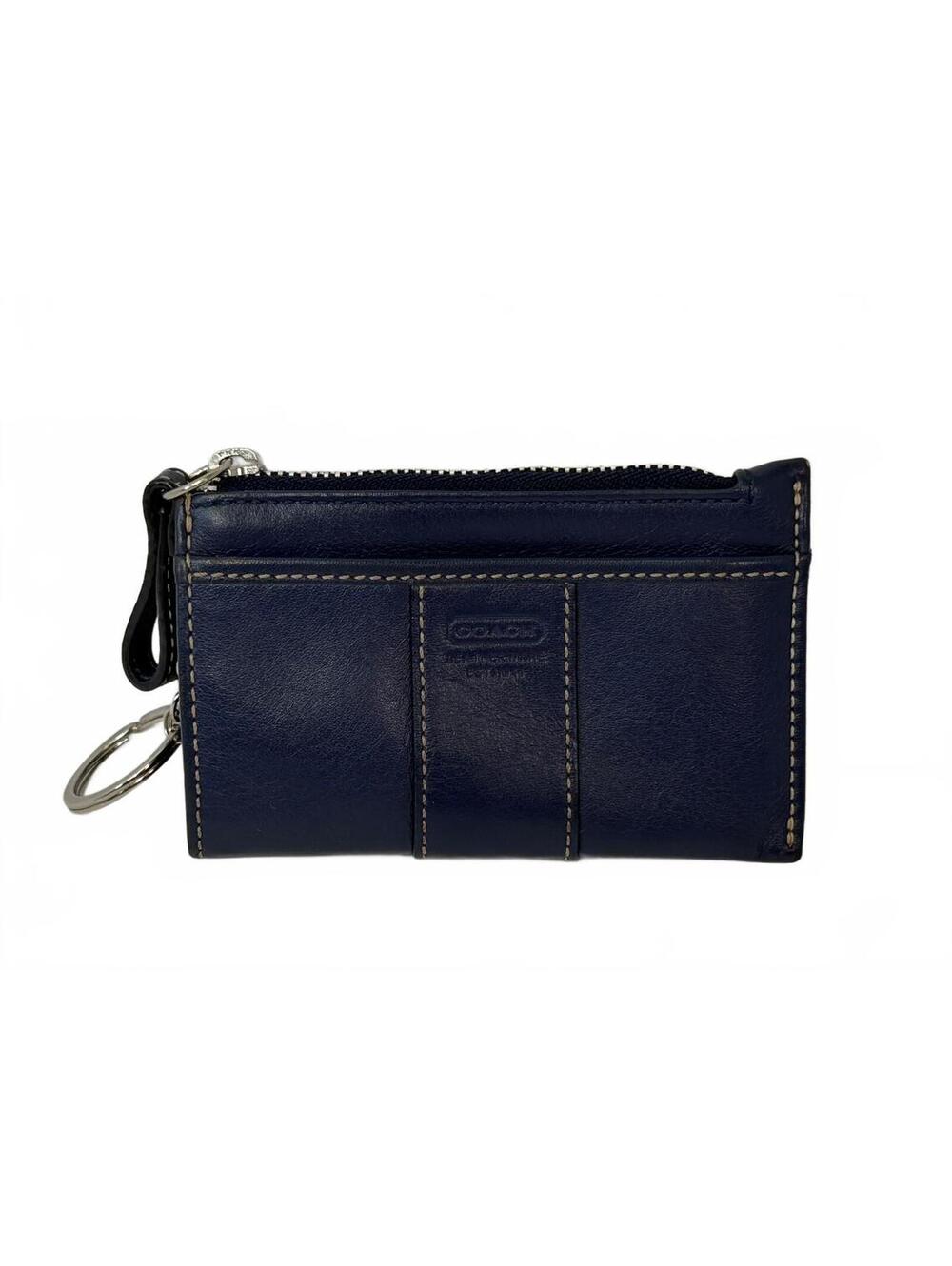 Coach | Vintage Navy Blue Leather Mini Skinny ID Coin Key Ring Wallet